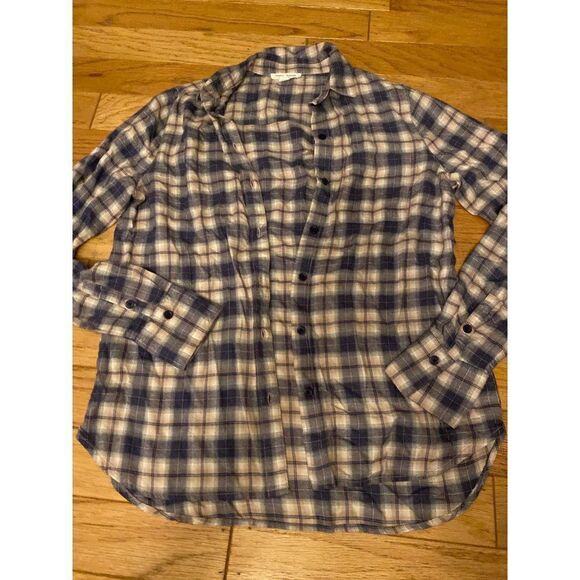 BeachLunchLounge women's soft plaid button down collared long sleeve shirt sz S - Picture 1 of 9